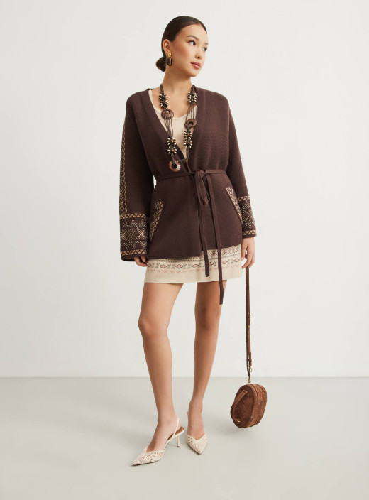 Medium length cardigan Sila Pokolin chocolate