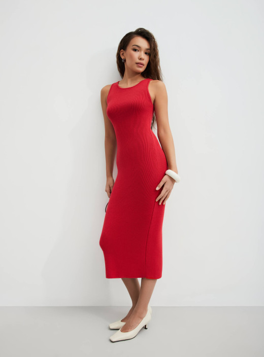 Kate midi dress with ribbed knit red