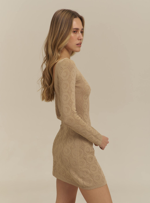 Openwork dress mini long sleeve beige LU