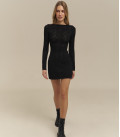 Openwork dress mini long sleeve black LU