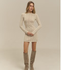 Openwork dress mini long sleeve pearl LU
