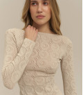 Openwork dress mini long sleeve pearl LU
