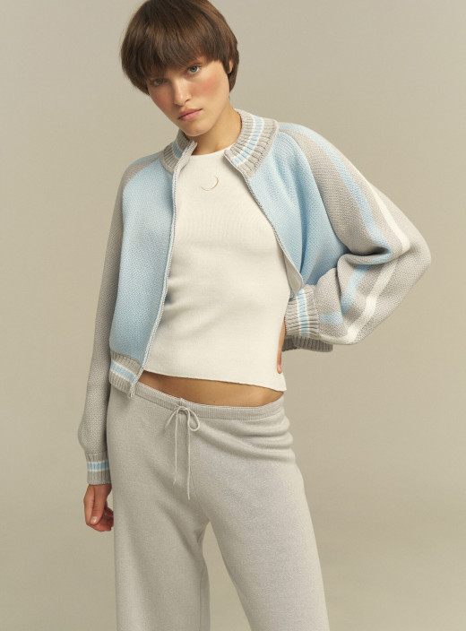 Striped bomber jacket "GLOW" light blue-grey