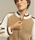 Striped bomber jacket "GLOW" in milk and caramel