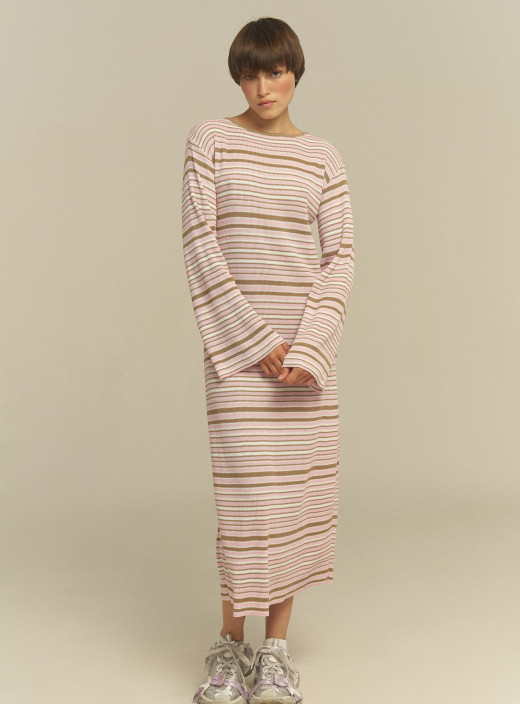 Striped midi dress "SOLE" powder