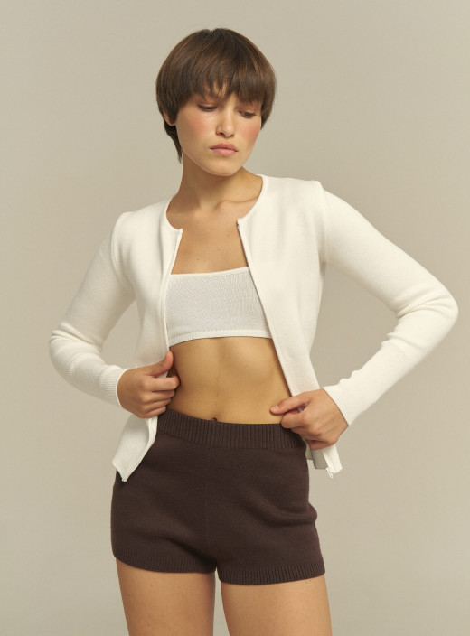 Silhouette cardigan "ZIPPER" milk LU