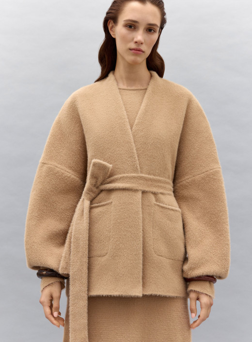 Кардиган кимоно из пушистой пряжи Эмбер карамель