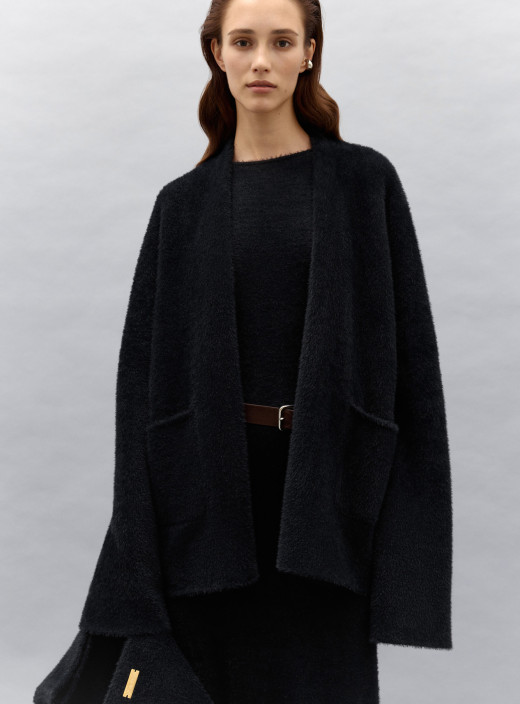 Кардиган кимоно из пушистой пряжи Эмбер черный