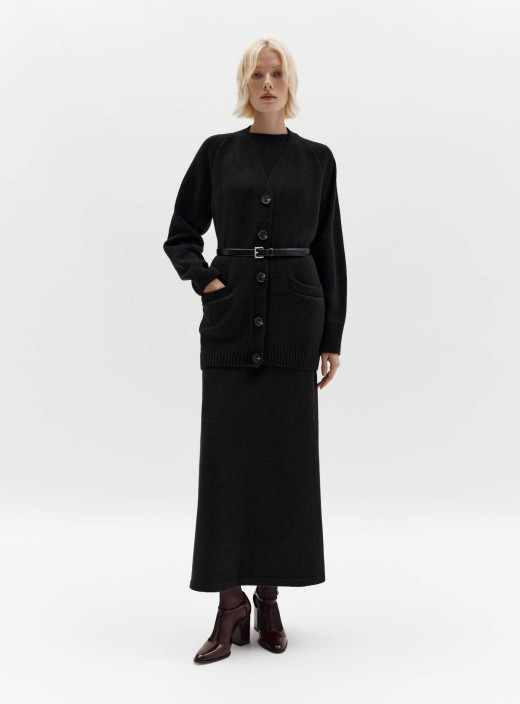 Костюм кардиган с майкой и юбкой Нидея черный