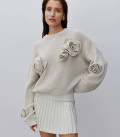 Sweater decorated with voluminous flowers Rose ivory