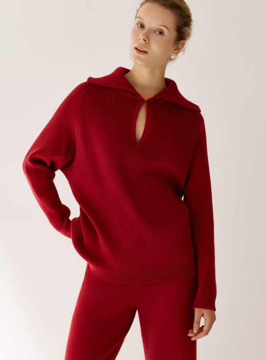 Джемпер поло с акцентным воротником Pola бордо