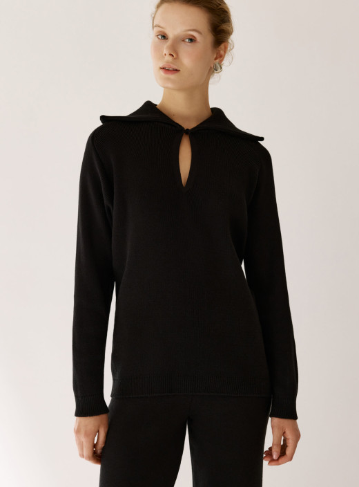 Джемпер поло с акцентным воротником Pola черный