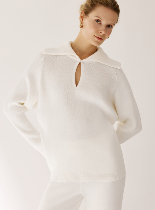 Джемпер поло с акцентным воротником Pola молоко