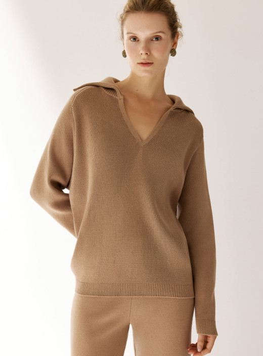 Джемпер поло с акцентным воротником Pola карамель