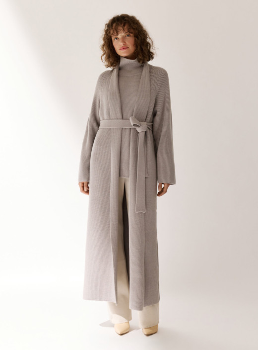 Кардиган-пальто в длине макси Teplo серый