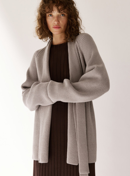 Кардиган-пальто средней длины Line серый