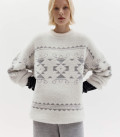 Symbol: Sweater made of fluffy yarn with ornament Milk + Gray