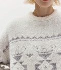 Symbol: Sweater made of fluffy yarn with ornament Milk + Gray