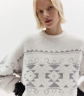Symbol: Sweater made of fluffy yarn with ornament Milk + Gray
