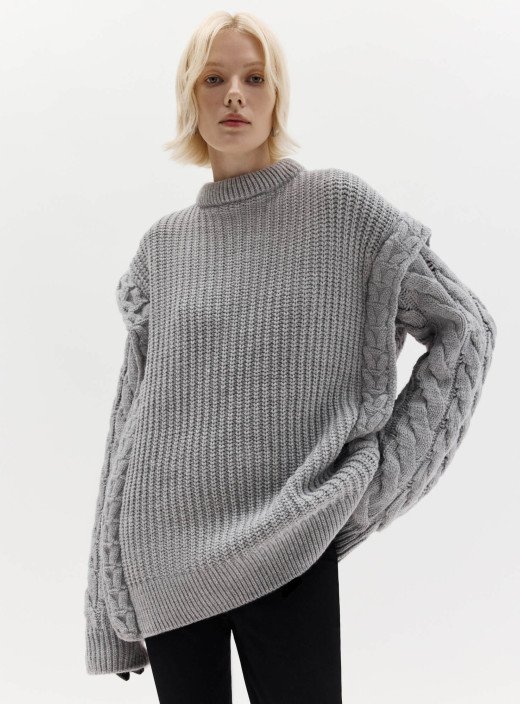 Свитер с плетением косы Kolos серый