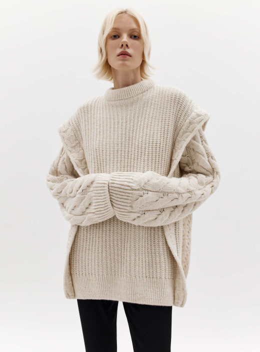 Свитер с плетением косы Kolos светлый беж