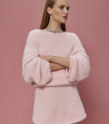 Noel: Set made of fluffy yarn with oversized sweater and mini skirt pink