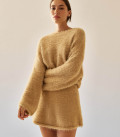 Noel: Set made of fluffy yarn with oversized sweater and mini skirt caramel