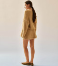 Noel: Set made of fluffy yarn with oversized sweater and mini skirt caramel