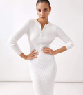 Cindy ribbed midi dress with zipper neckline milk