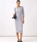 Cindy ribbed midi dress with zipper neckline gray
