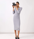 Cindy ribbed midi dress with zipper neckline gray