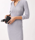 Cindy ribbed midi dress with zipper neckline gray