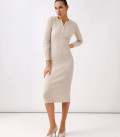 Cindy ribbed midi dress with zipper neckline ivory