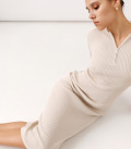 Cindy ribbed midi dress with zipper neckline ivory