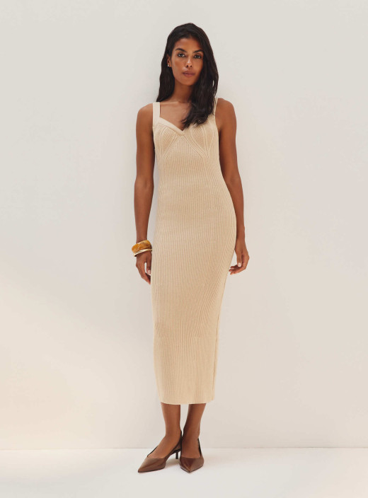 Dress with accent neckline Vivian cream