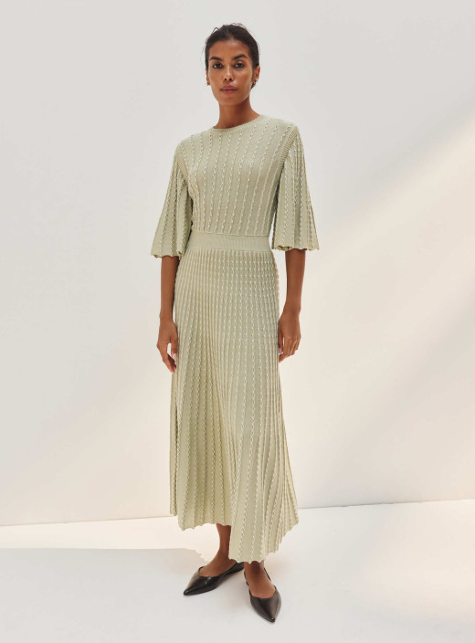 Openwork knit dress with sleeve Estelle light olive
