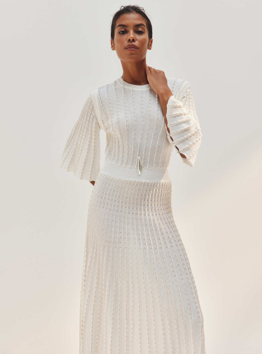 Openwork knit dress with sleeve Estelle milk