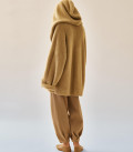 Hooded cardigan-coat with braided belt Lira caramel