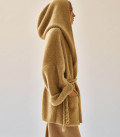 Hooded cardigan-coat with braided belt Lira caramel