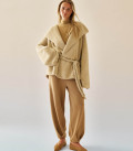 Hooded cardigan-coat with braided belt Lira beige