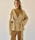 Hooded cardigan-coat with braided belt Lira beige