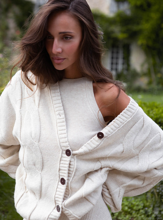 Rive textured knit loose-fit cardigan light beige