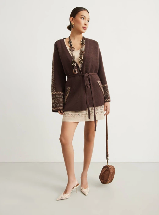 Medium length cardigan Sila Pokolin chocolate