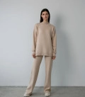 Straight cut sweater suit with straight trousers made of thick jersey cream