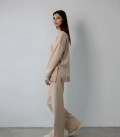 Straight cut sweater suit with straight trousers made of thick jersey cream