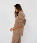 Suit jumper polo free cut with straight trousers from thick jersey caramel