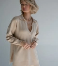 Suit jumper polo free cut with straight trousers from thick jersey cream