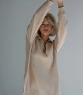 Suit jumper polo free cut with straight trousers from thick jersey cream
