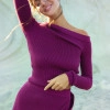 A suit with top an asymmetric neck and a scented skirt plum