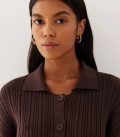 Set of jumper with a collar with buttons and straight-fit trousers Adaline chocolate